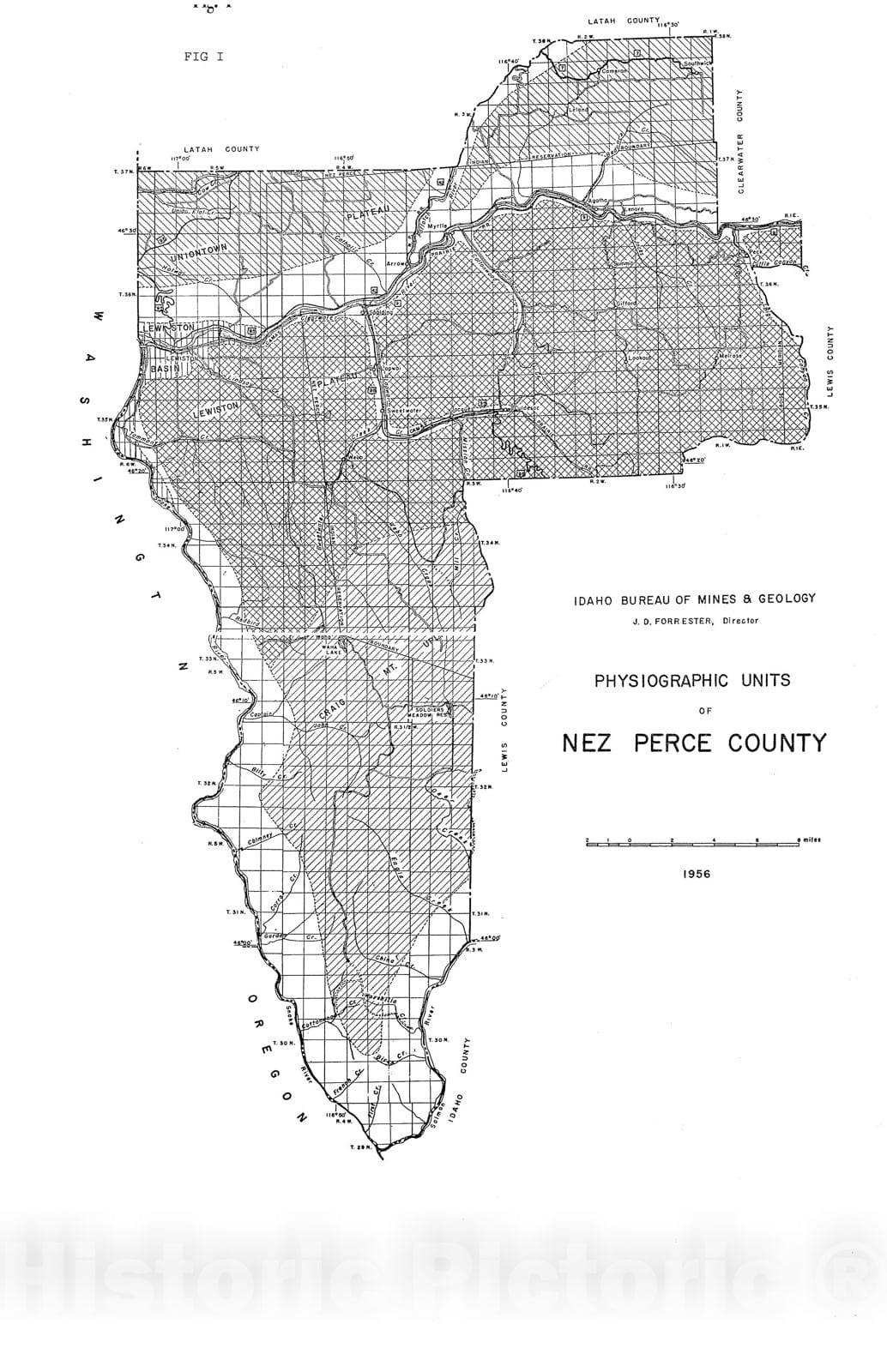 Map : Geology and mineral resources of Nez Perce County, 1956 Cartography Wall Art :