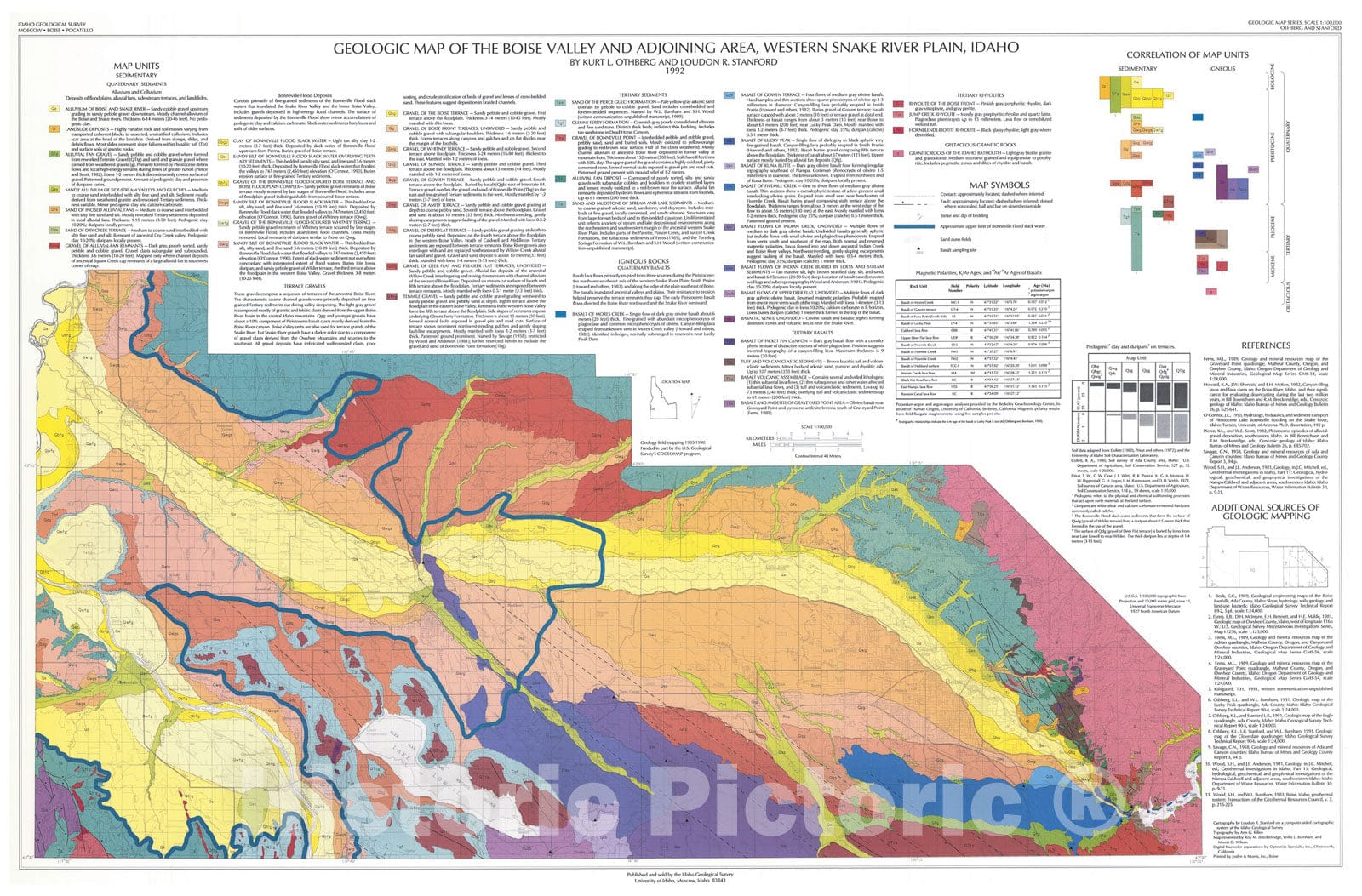 Map : Geologic map of the Boise Valley and adjoining area, western Snake River Plain, Idaho, 1992 Cartography Wall Art :