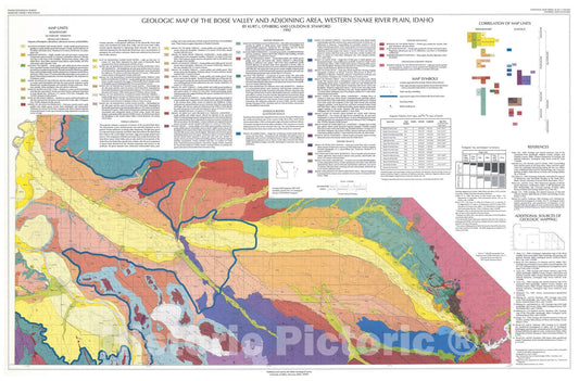 Map : Geologic map of the Boise Valley and adjoining area, western Snake River Plain, Idaho, 1992 Cartography Wall Art :