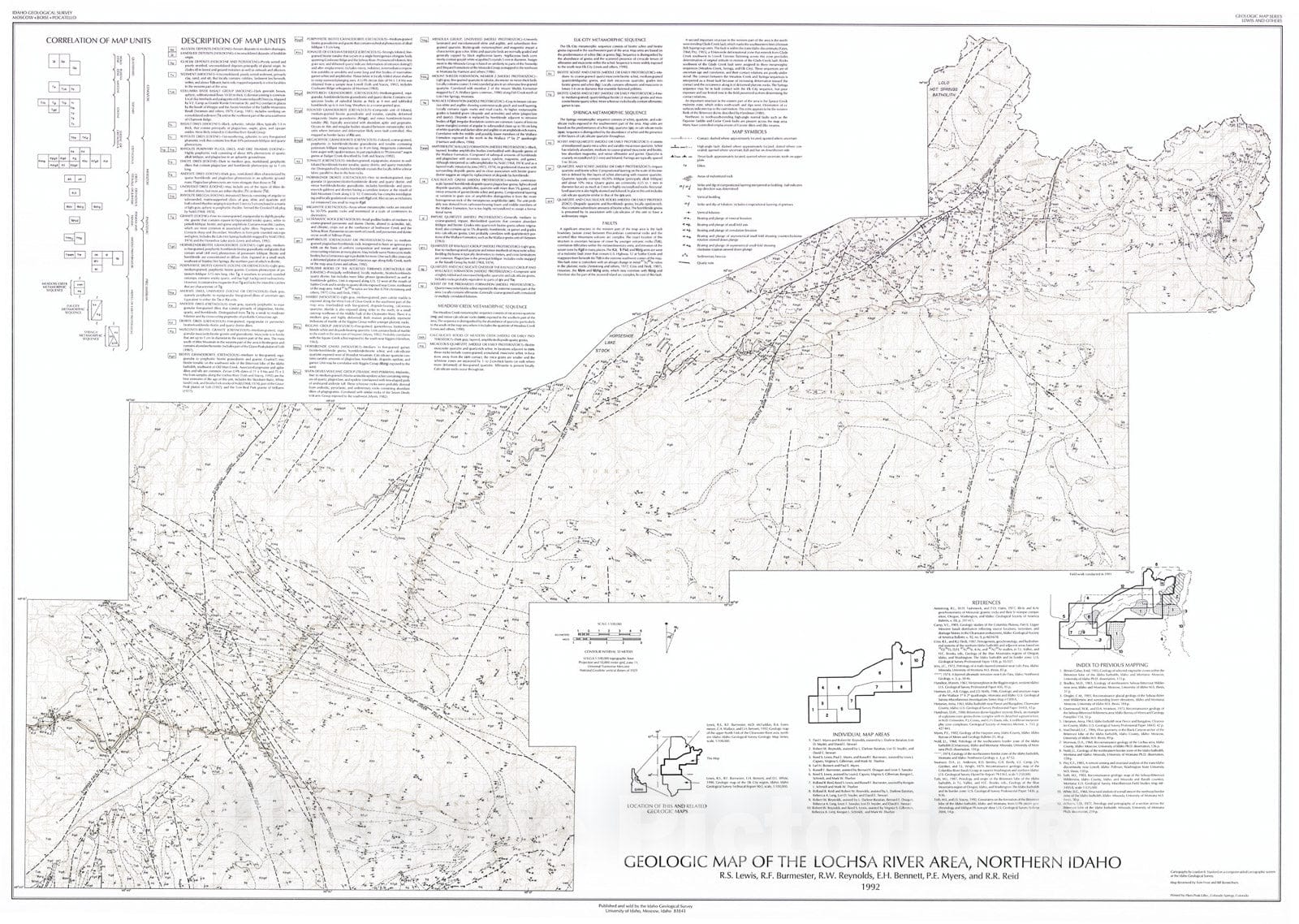 Map : Geologic map of the Lochsa River area, northern Idaho, 1992 Cartography Wall Art :