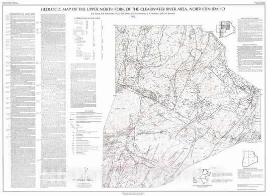 Map : Geologic map of the Upper North Fork of the Clearwater River area, northern Idaho, 1992 Cartography Wall Art :