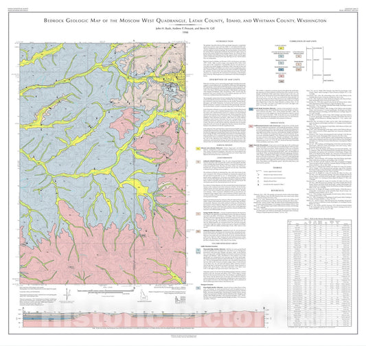 Map : Bedrock geologic Map of the Moscow West quadrangle, Latah County, Idaho, and Whitman County, Washington, 1998 Cartography Wall Art :