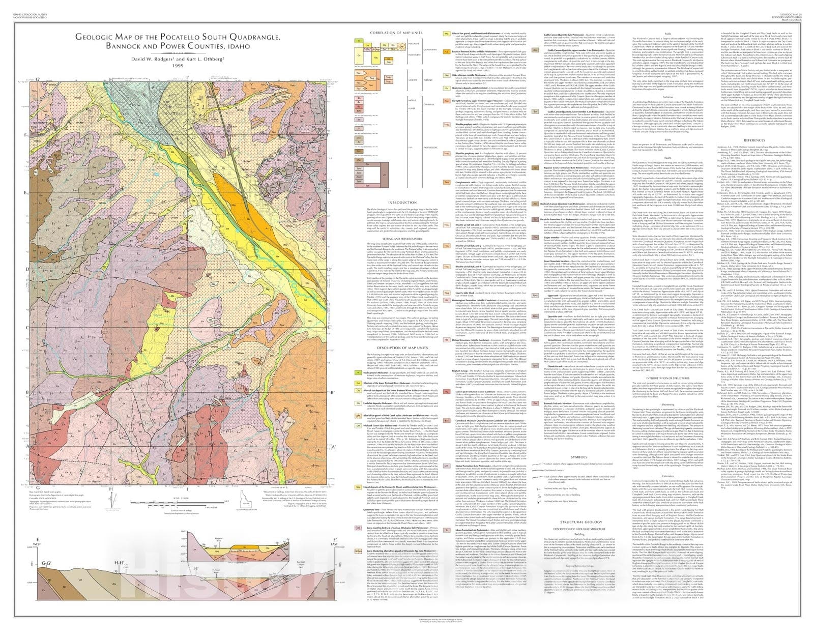 Map : Geologic map of the Pocatello South quadrangle, Bannock and Power Counties, Idaho, 1999 Cartography Wall Art :