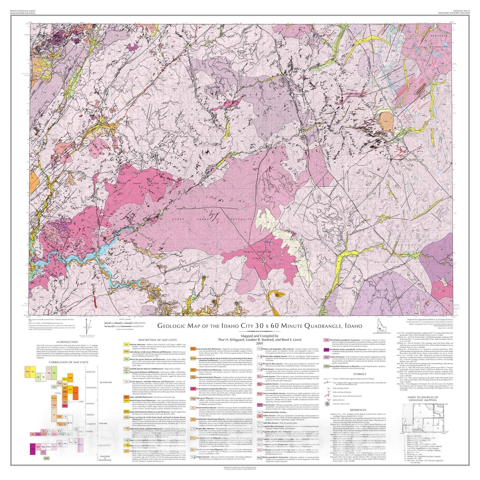 Map : Geologic map of the Idaho City thirty x sixty minute quadrangle, Idaho, 2001 Cartography Wall Art :