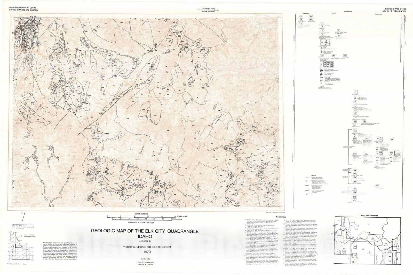 Map : Geologic map of the Elk City quadrangle, Idaho, 1979 Cartography Wall Art :