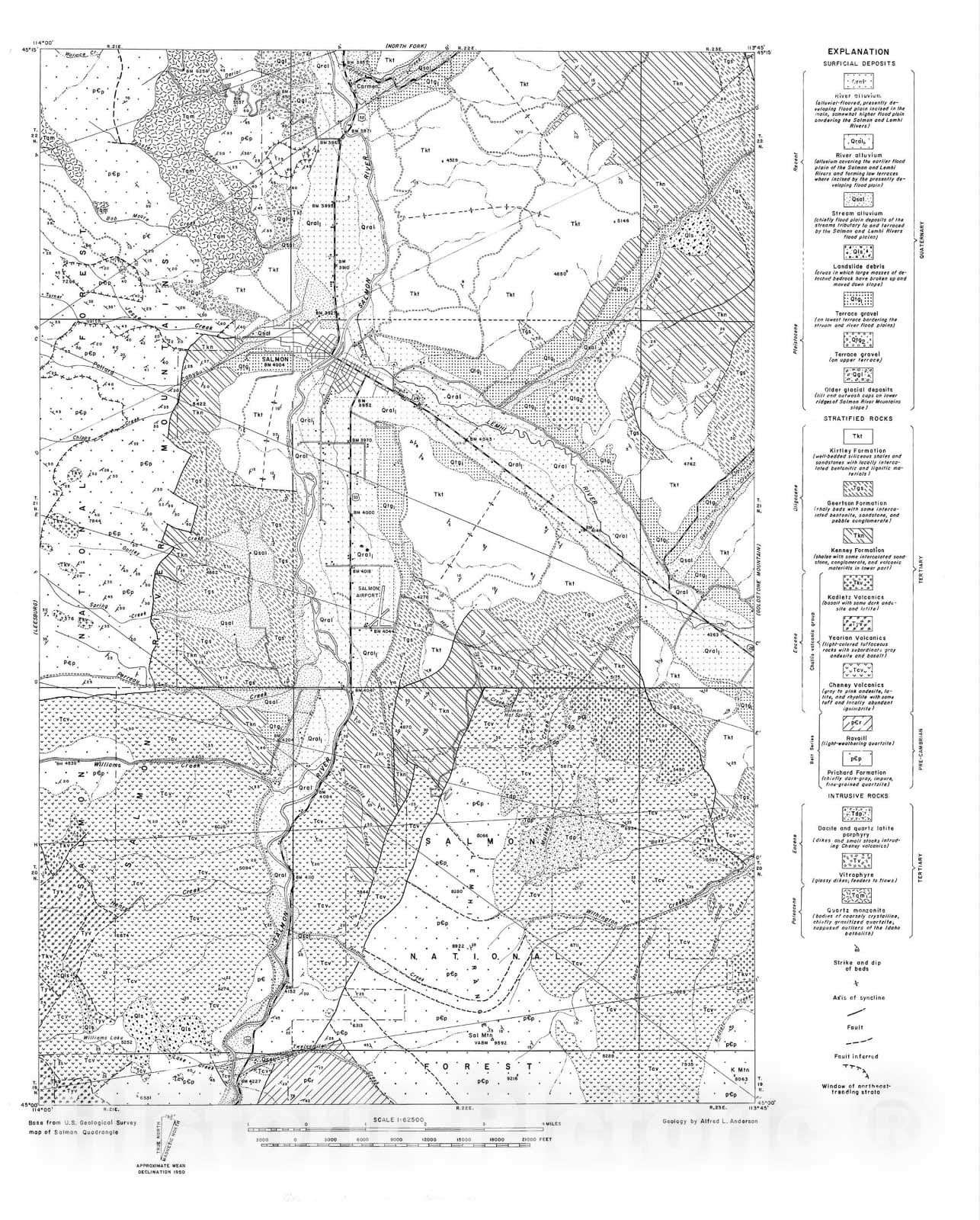 Map : Geology and mineral resources of the Salmon quadrangle, Lemhi County, Idaho, 1956 Cartography Wall Art :