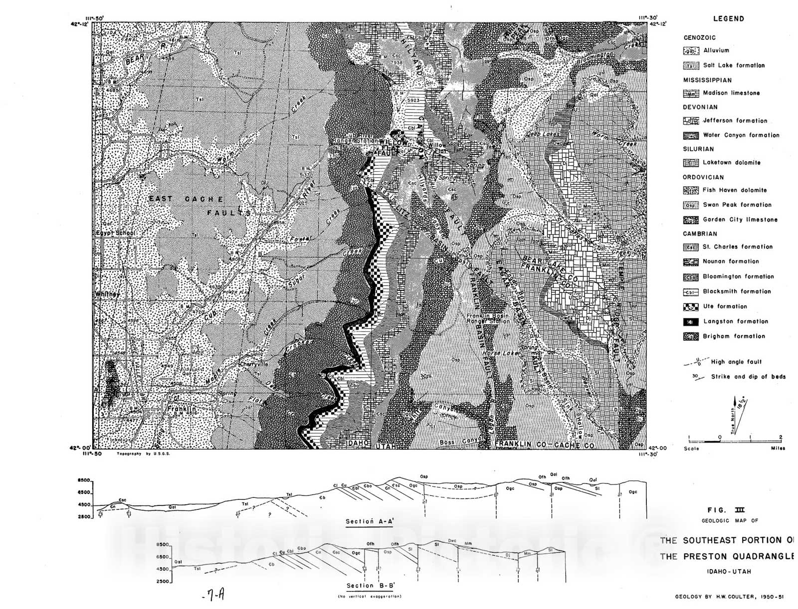 Map : Geology of the southeast portion of the Preston quadrangle, Idaho, 1956 Cartography Wall Art :