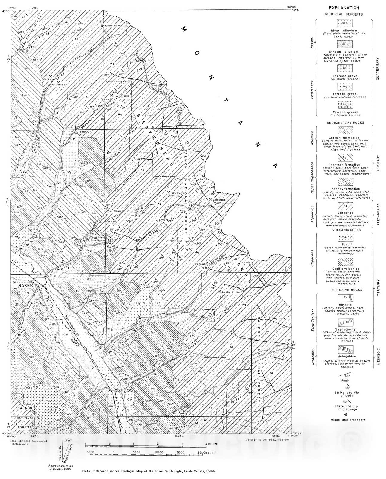 Map : Geology and mineral resources of the Baker quadrangle, Lemhi County, Idaho, 1957 Cartography Wall Art :