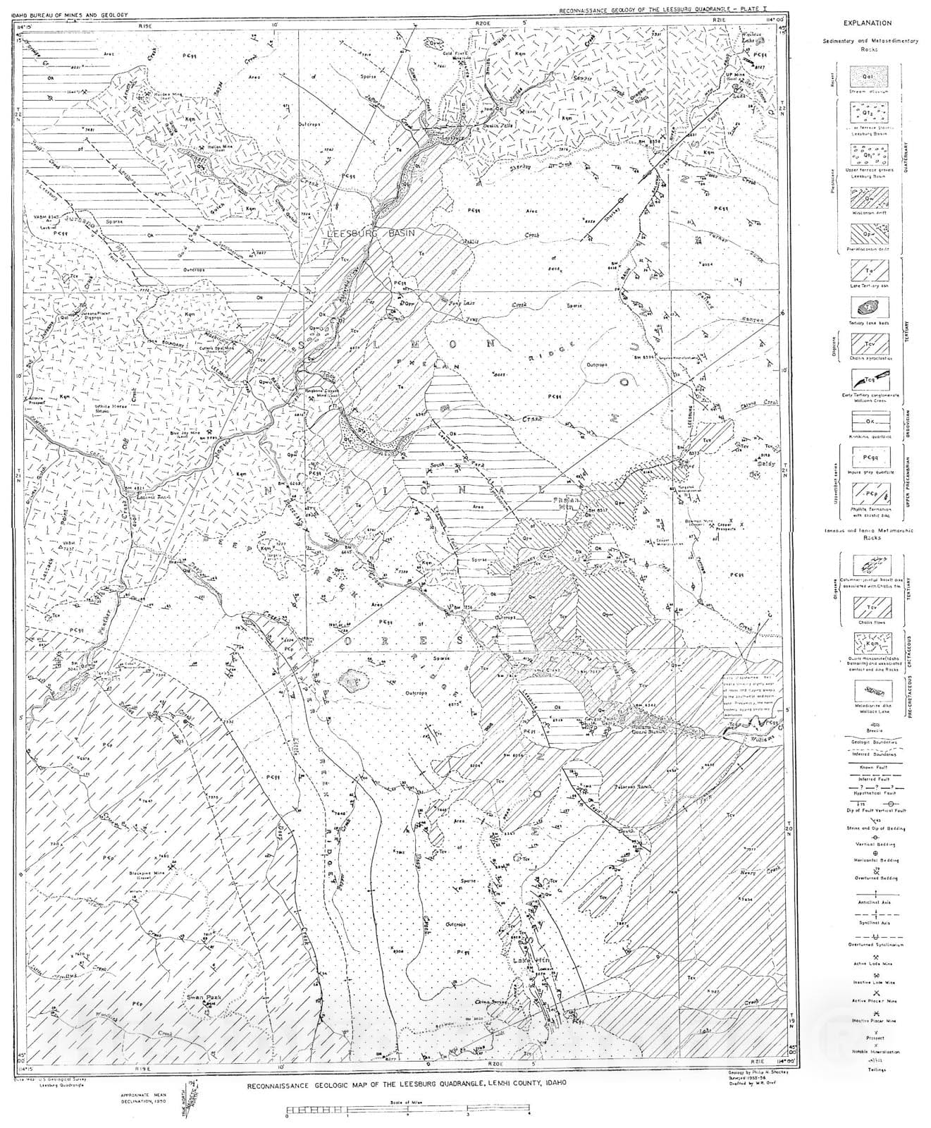 Map : Reconnaissance geology of the Leesburg quadrangle, Lemhi County, Idaho, 1957 Cartography Wall Art :