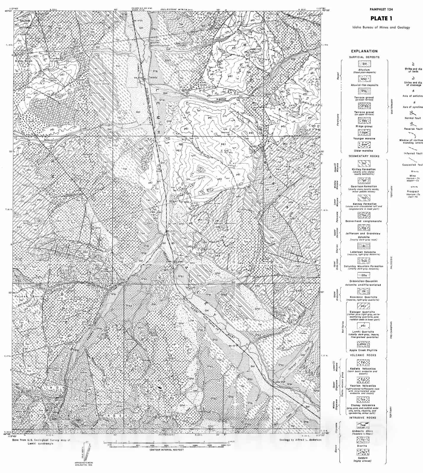 Map : Geology and mineral resources of the Lemhi quadrangle, Lemhi County, 1961 Cartography Wall Art :