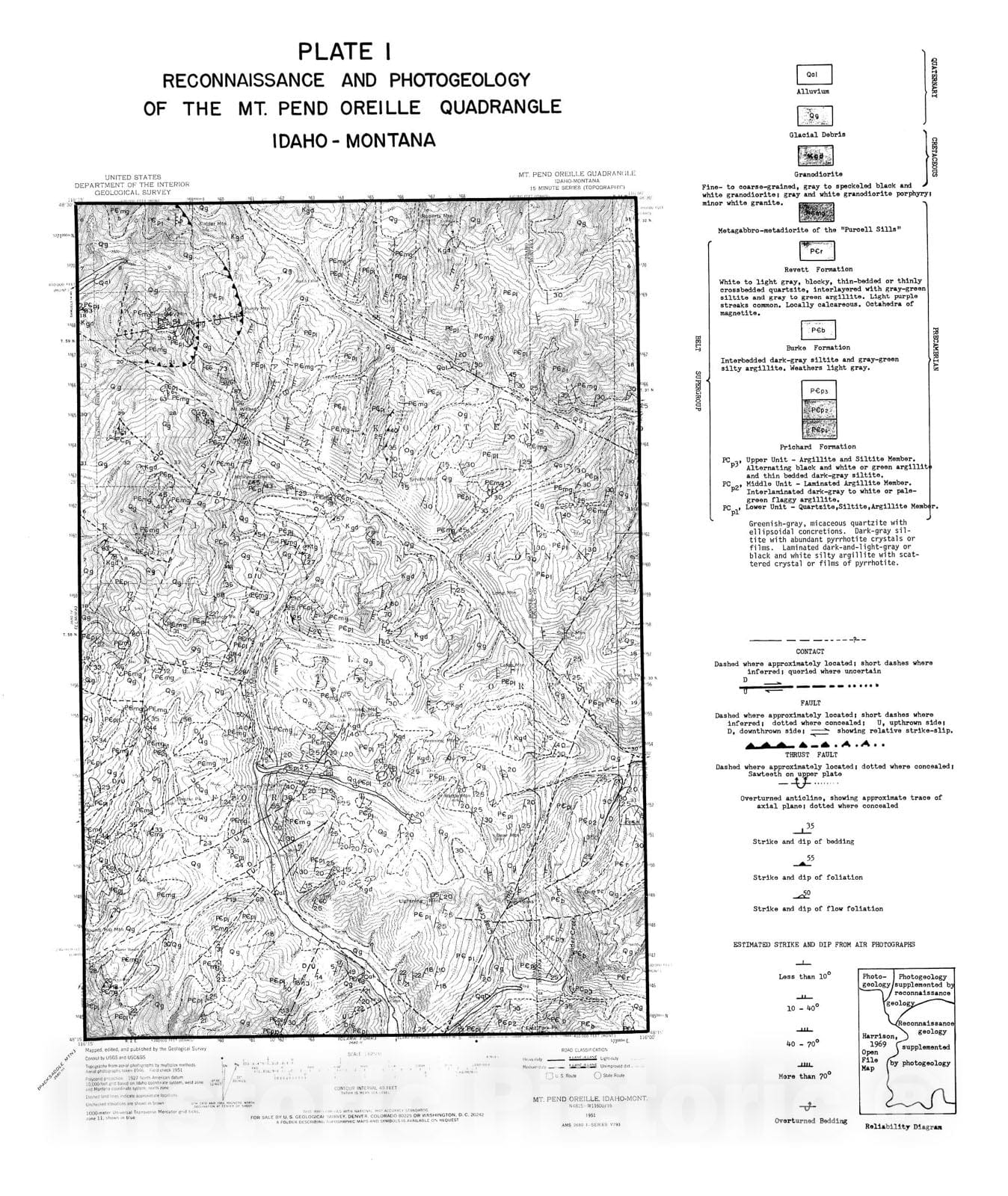 Map : Reconnaissance geology and geochemistry of the Mt. Pend Oreille quadrangle and surrounding areas, 1975 Cartography Wall Art :