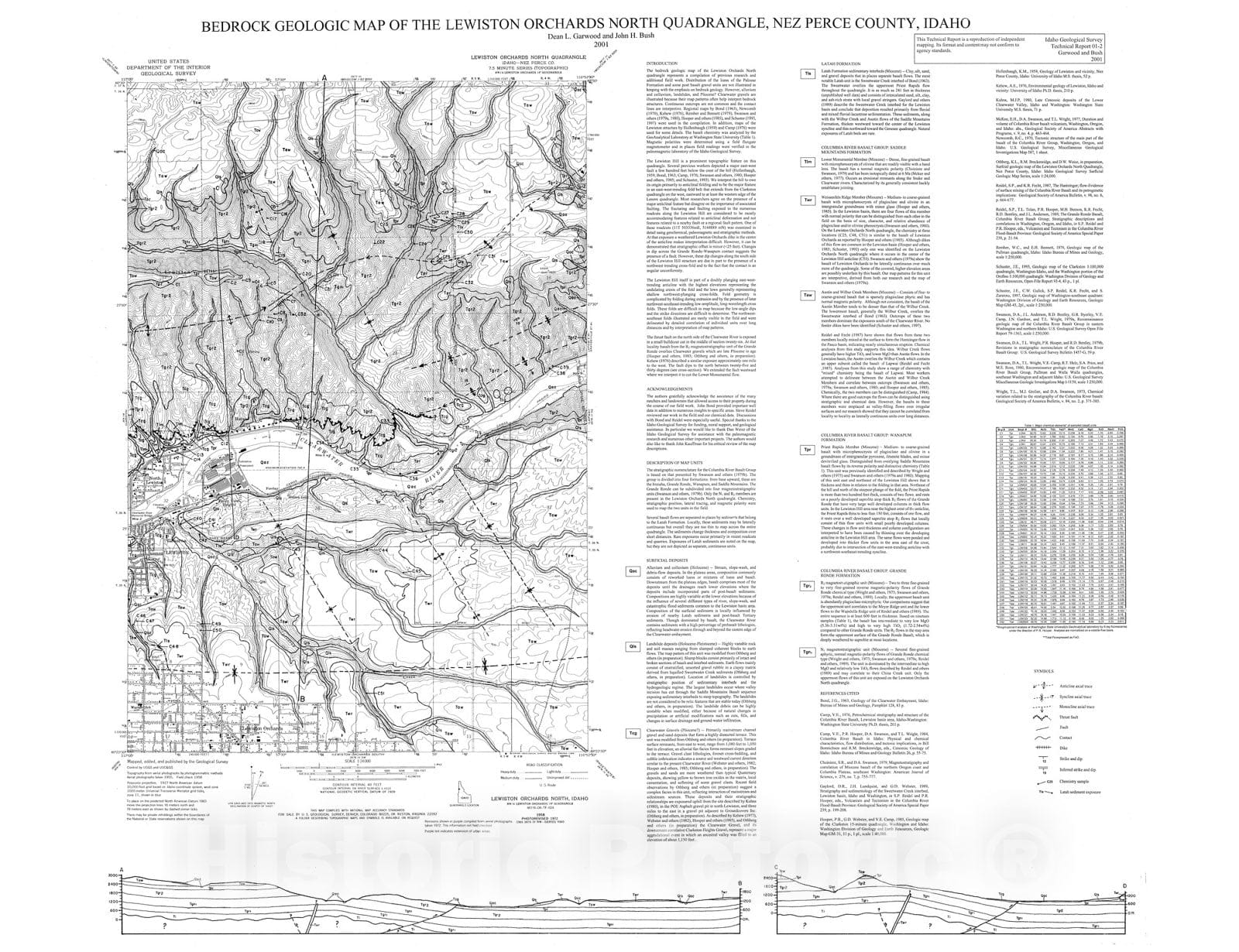 Map : Bedrock Geologic Map of the Lewiston Orchards North Quadrangle, Nez Perce County, Idaho, 2001 Cartography Wall Art :