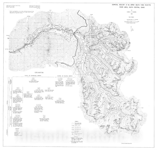 Map : Surficial geology of the Upper South Fork Payette River area, south central Idaho, 1982 Cartography Wall Art :