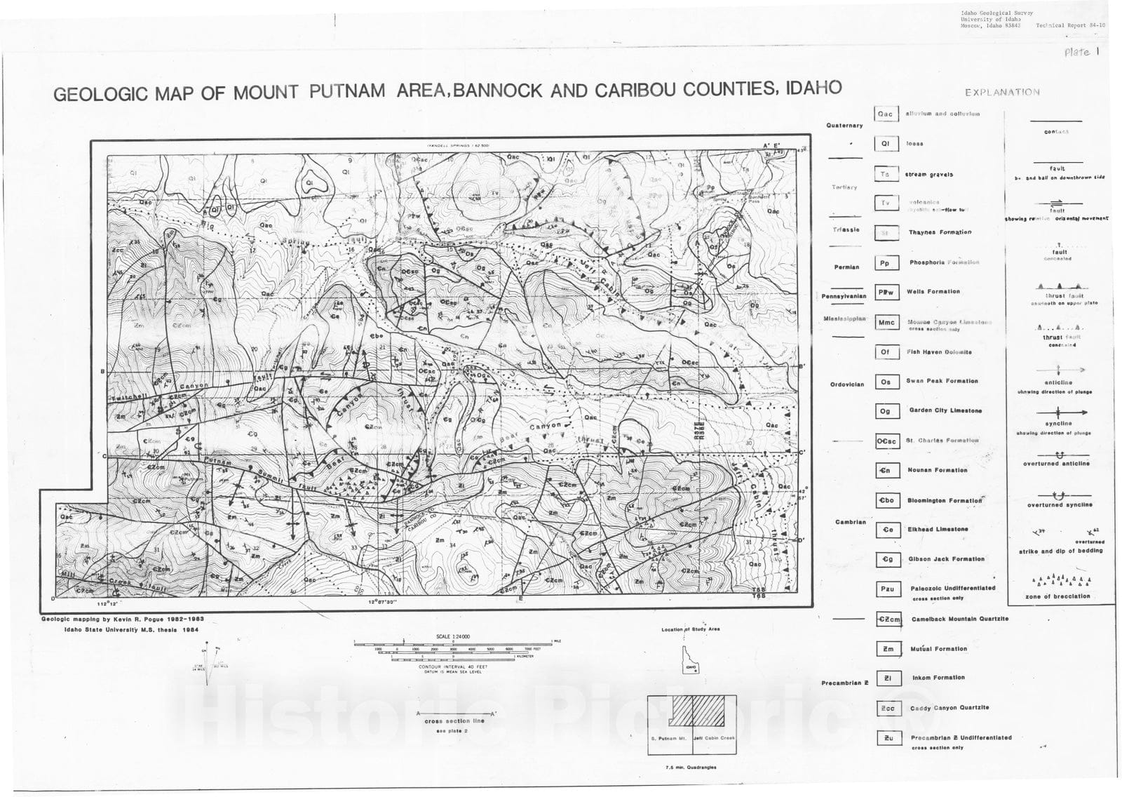Map : Geologic map and cross sections of the Mount Putnam area, Bannock and Caribou Counties, Idaho, 1984 Cartography Wall Art :