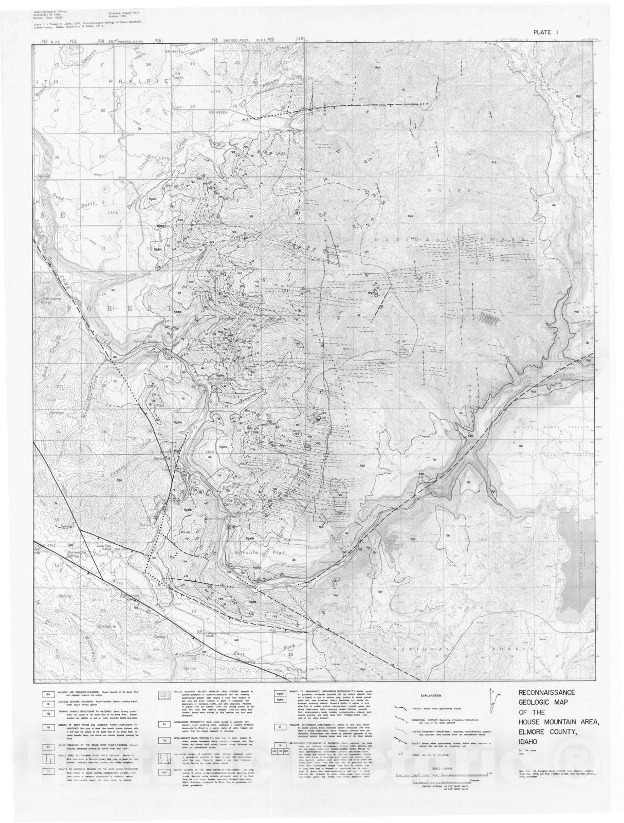 Map : Reconnaissance geological map of the House Mountain area, Elmore County, Idaho, 1985 Cartography Wall Art :