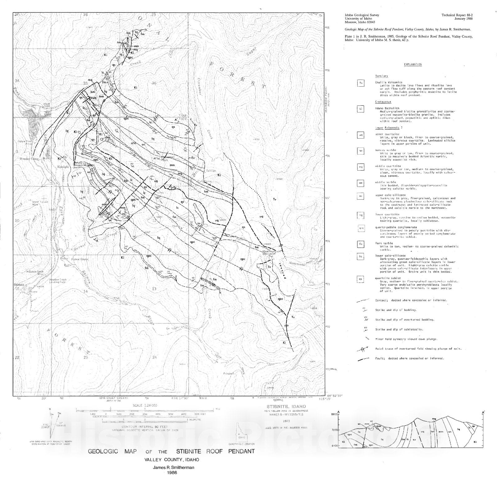 Map : Geologic map of the Stibnite roof pendant, Valley County, Idaho, 1988 Cartography Wall Art :