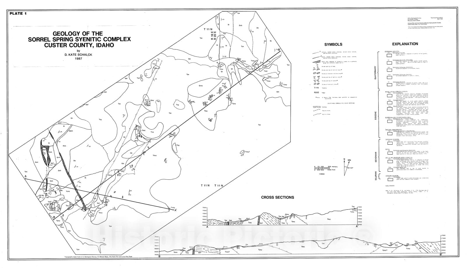 Map : Geologic map and cross sections of the Sorrel Spring Syenitic Complex, Custer County, Idaho, 1988 Cartography Wall Art :