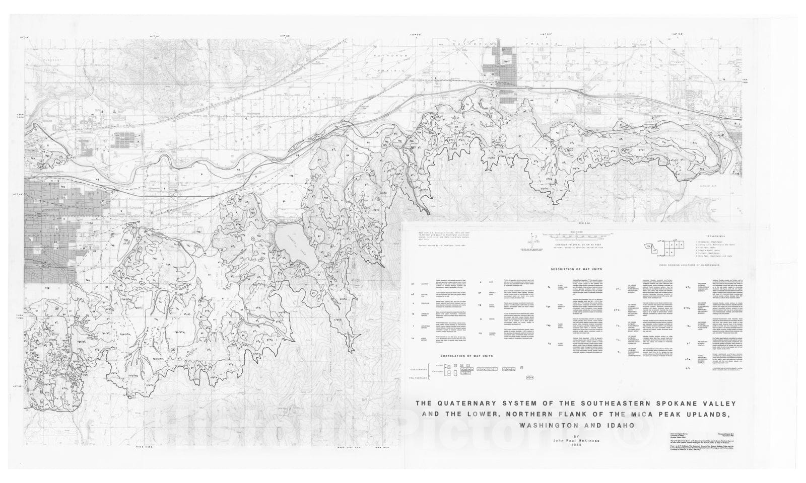 Map : Map of the Quaternary system of the eastern Spokane Valley and the lower, northern slopes of the Mica Peak uplands, 1988 Cartography Wall Art :