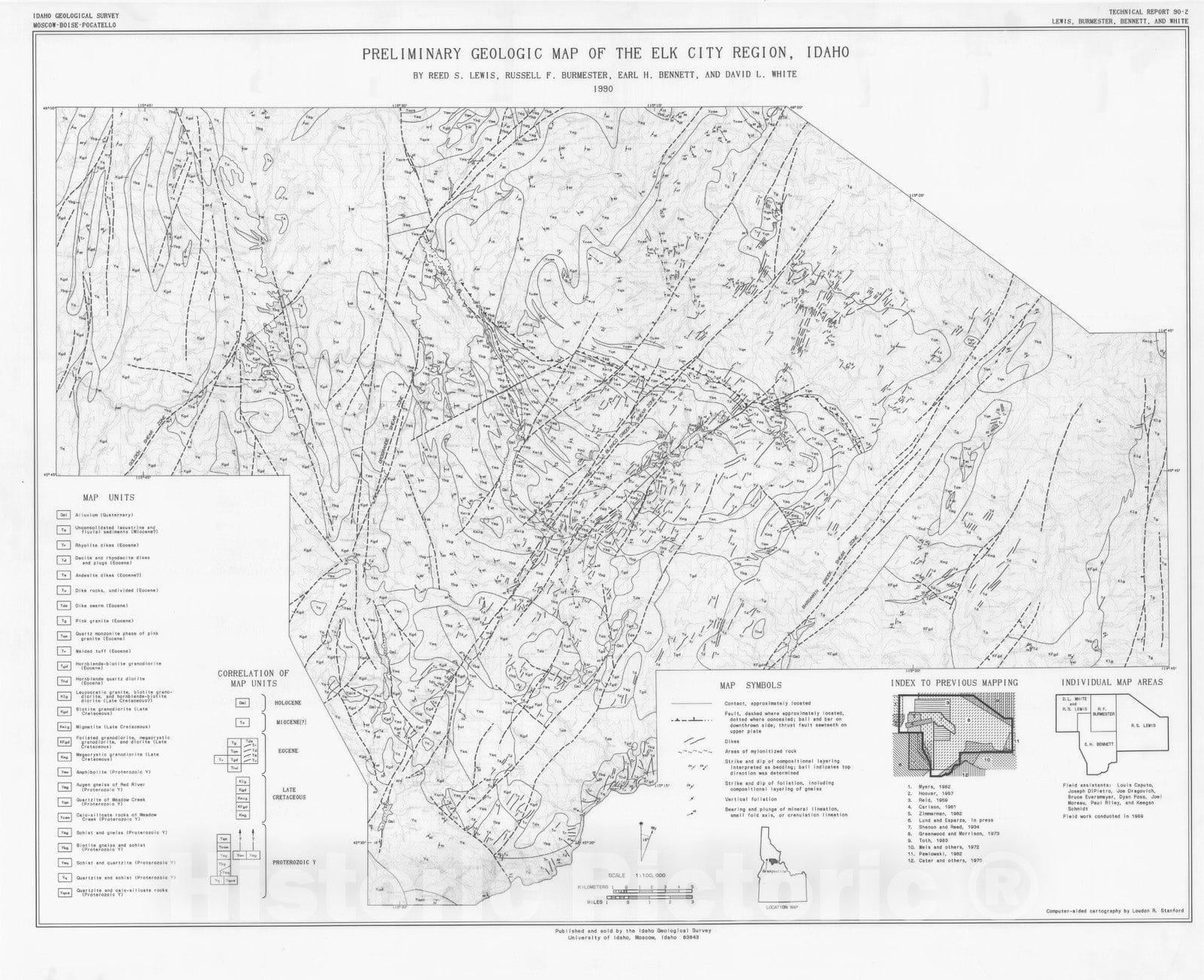 Map : Preliminary geologic map of the Elk City region, Idaho County, Idaho, 1990 Cartography Wall Art :