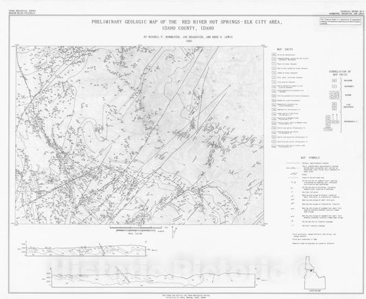 Map : Preliminary geologic map of the Red River Hot Springs-Elk City area, Idaho County, Idaho, 1990 Cartography Wall Art :