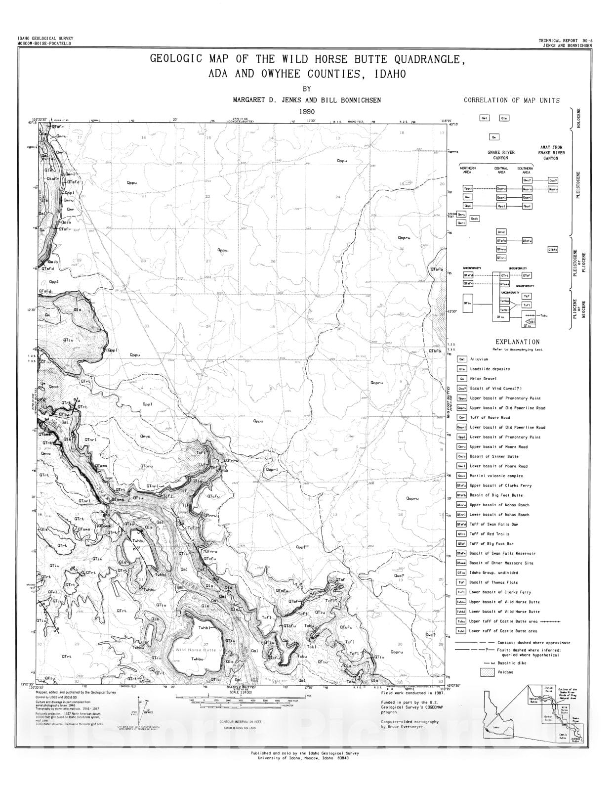 Map : Geologic map of the Wild Horse Butte quadrangle, Ada and Owyhee Counties, Idaho, 1990 Cartography Wall Art :