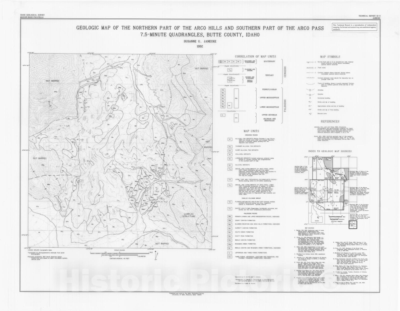 Map : Geologic map of the northern part of the Arco Hills and southern part of the Arco Pass 7.5-minute quadrangles, Butte County, Idaho, 1992 Cartography Wall Art :
