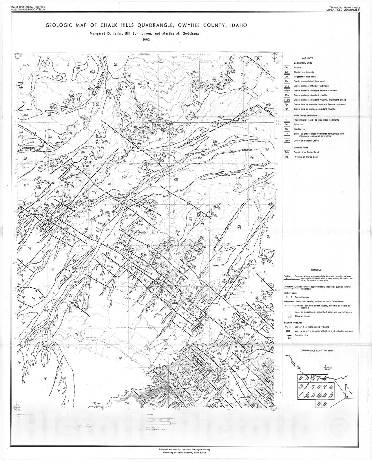 Map : Geologic map of Chalk Hills quadrangle, Owyhee County, Idaho, 1993 Cartography Wall Art :