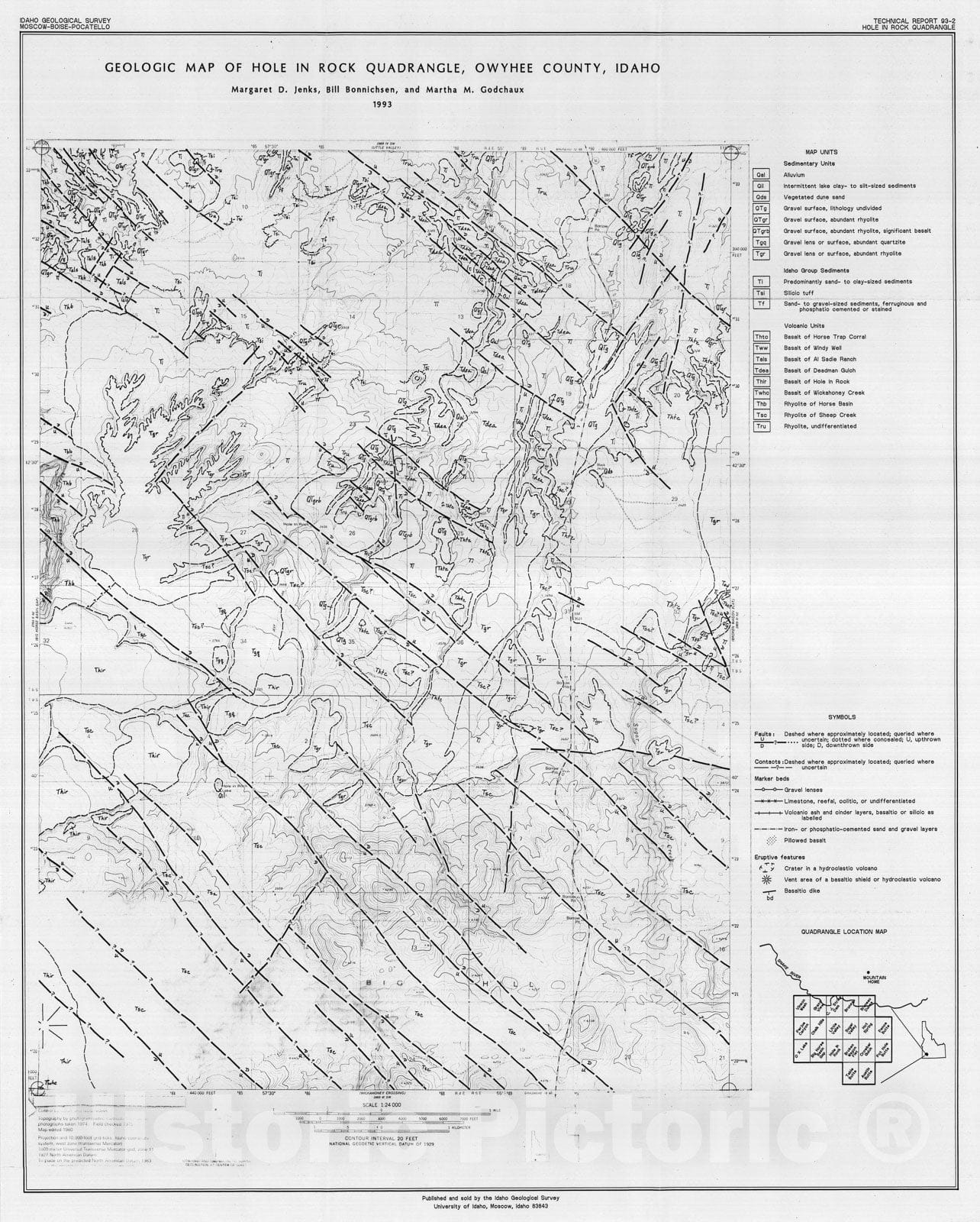 Map : Geologic map of Hole In Rock quadrangle, Owyhee County, Idaho, 1993 Cartography Wall Art :