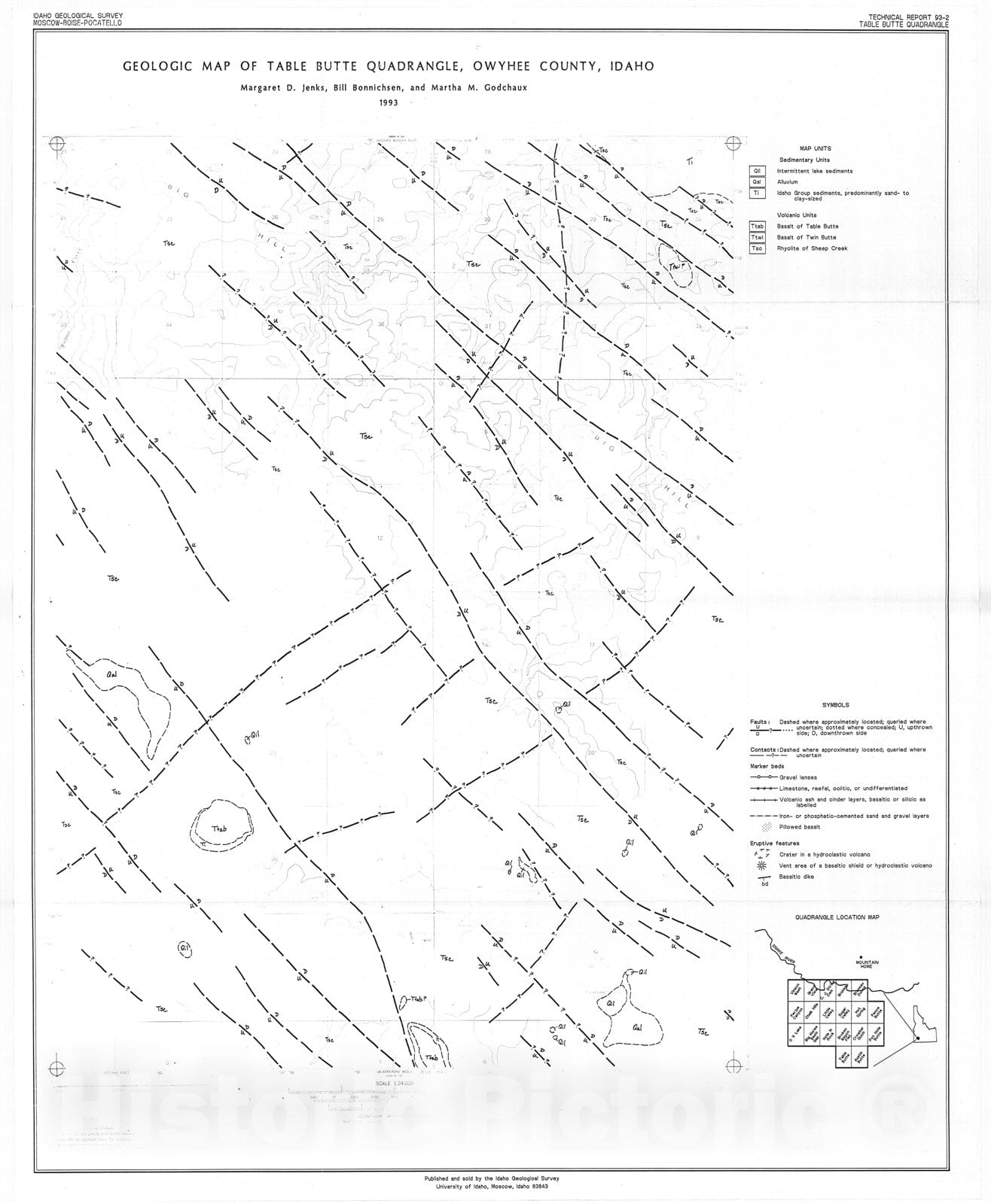 Map : Geologic map of Table Butte quadrangle, Owyhee County, Idaho, 1993 Cartography Wall Art :