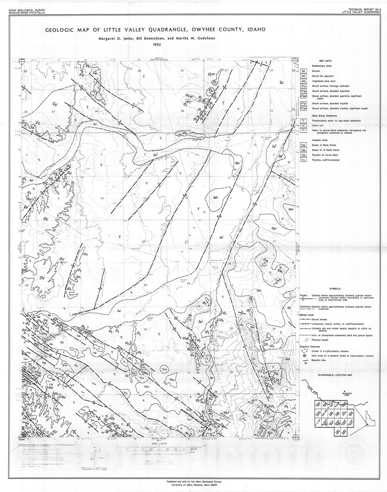 Map : Geologic map of Little Valley quadrangle, Owyhee County, Idaho, 1993 Cartography Wall Art :