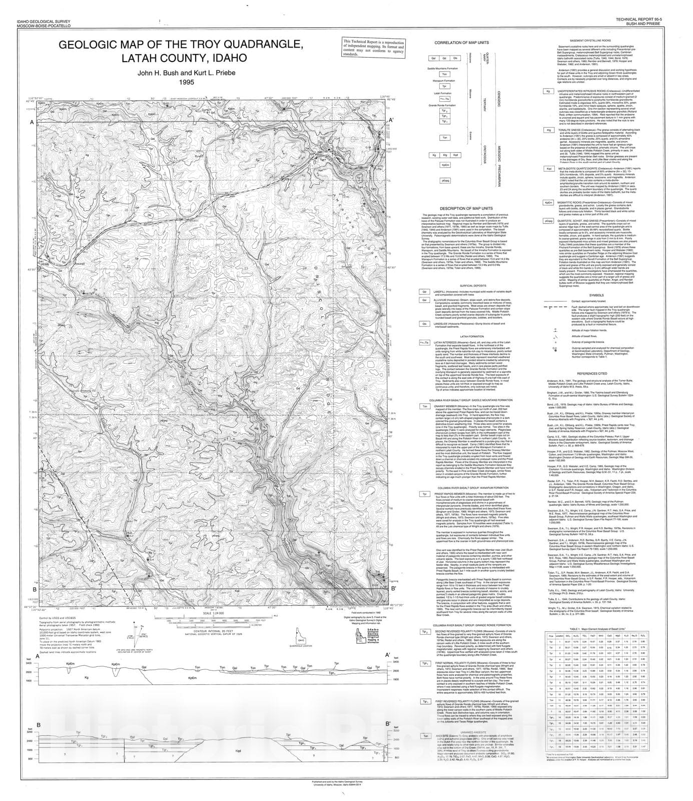Map : Geologic map of the Troy quadrangle, Latah County, Idaho, 1995 Cartography Wall Art :