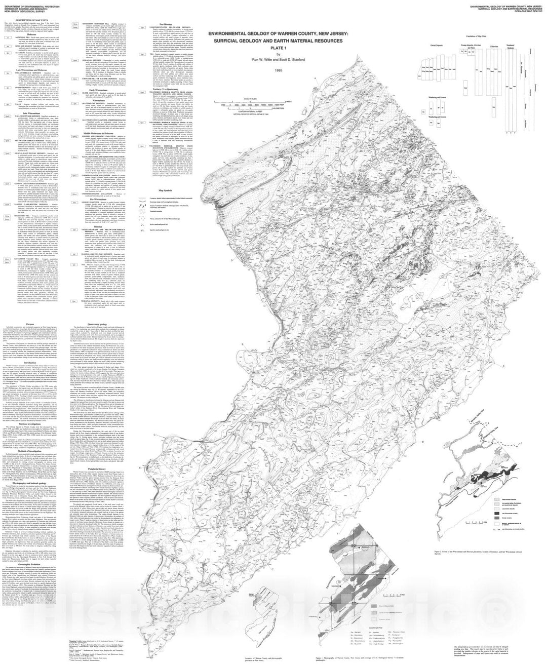 Map : Environmental Geology of Warren County, New Jersey:  Surficial Geology and Earth Material Resources, 1995 Cartography Wall Art :