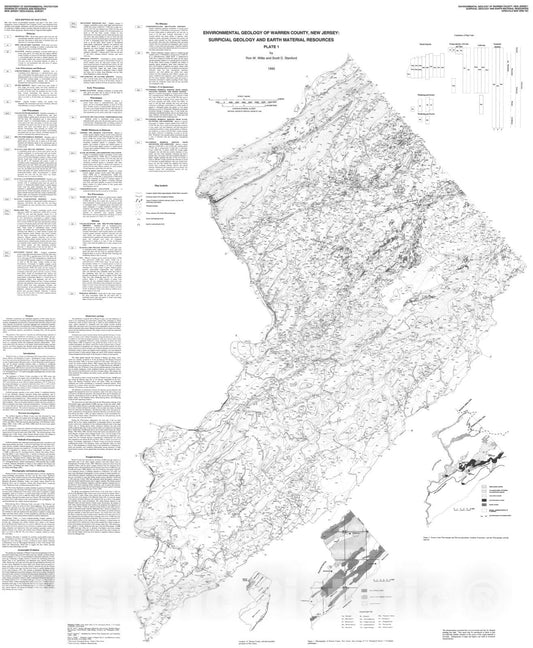 Map : Environmental Geology of Warren County, New Jersey:  Surficial Geology and Earth Material Resources, 1995 Cartography Wall Art :