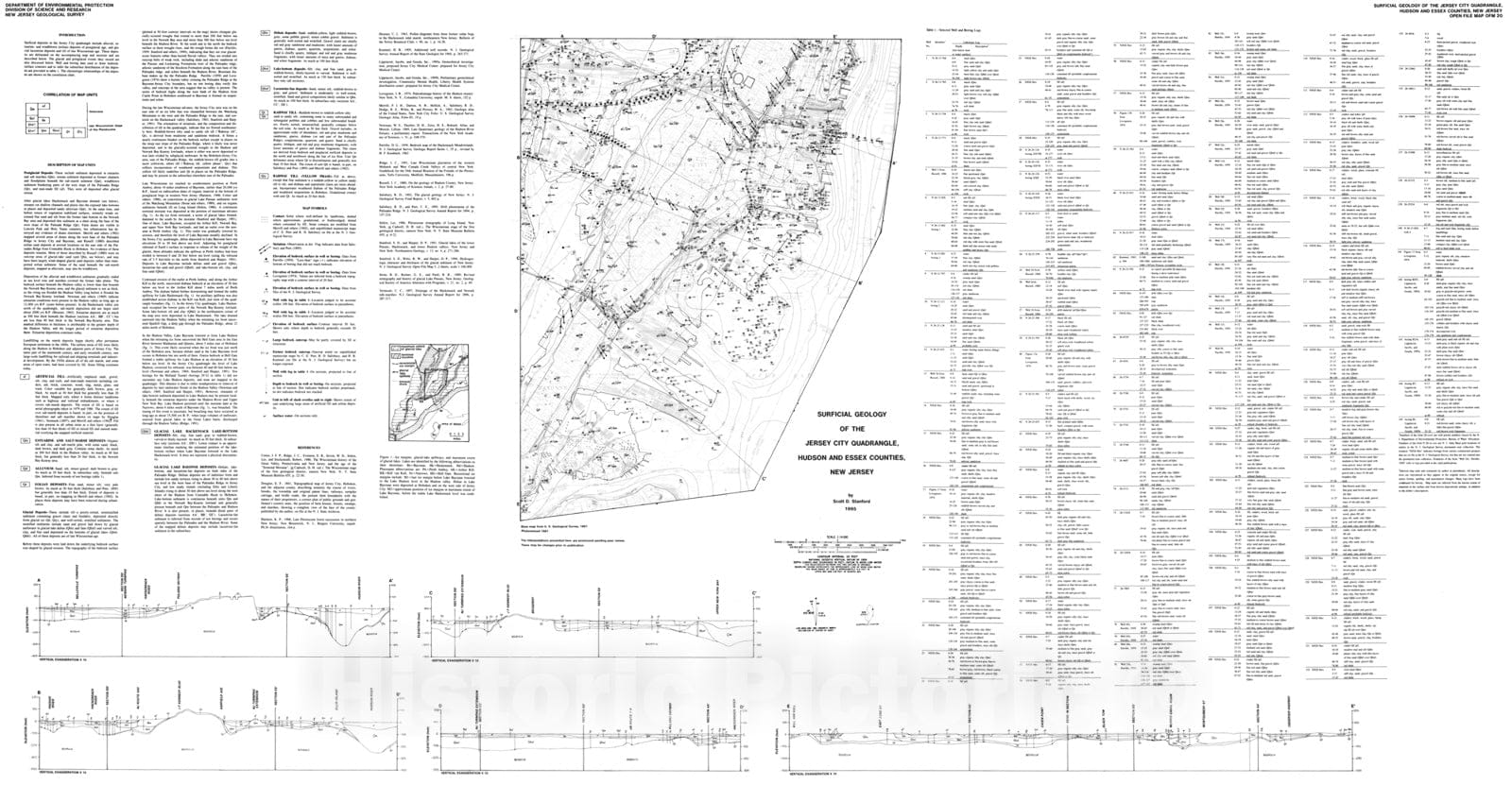 Map : Surficial Geology of the Jersey City Quadrangle, Hudson and Essex Counties, New Jersey, 1995 Cartography Wall Art :