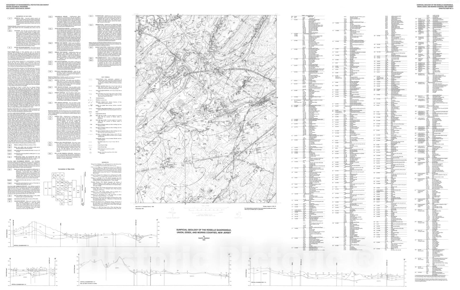 Map : Surficial Geology of the Roselle Quadrangle, Union, Essex and Morris Counties, New Jersey, 1992 Cartography Wall Art :