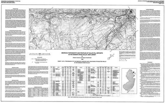 Map : Bedrock Topography and Profiles of Valley-Fill Deposits in the Ramapo River Valley, New Jersey, 1989 Cartography Wall Art :