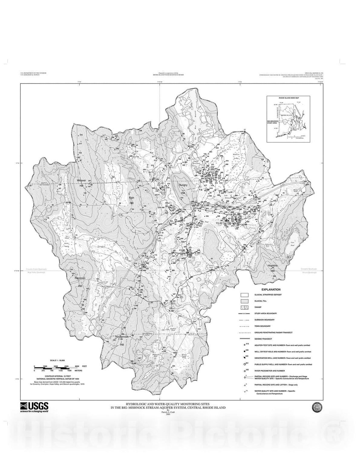 Map : Hydrogeologic data for the Big River - Mishnock River stream-aquifer system, central Rhode Island, 2001 Cartography Wall Art :