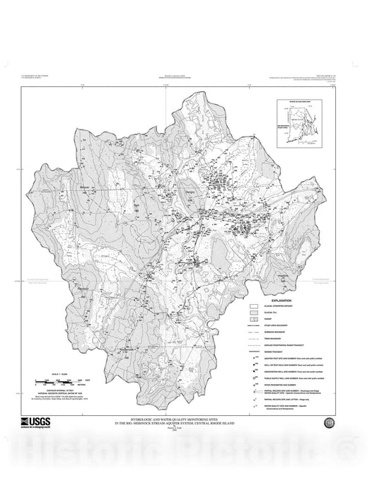 Map : Hydrogeologic data for the Big River - Mishnock River stream-aquifer system, central Rhode Island, 2001 Cartography Wall Art :