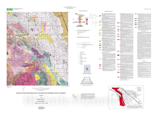 Map : Geologic map of the Steele Peak 7.5' quadrangle, Riverside County, California, 2002 Cartography Wall Art :