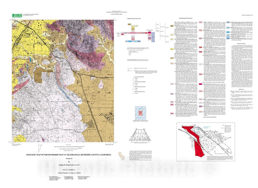 Map : Geologic map of the Riverside East 7.5' quadrangle, Riverside County, California, 2002 Cartography Wall Art :