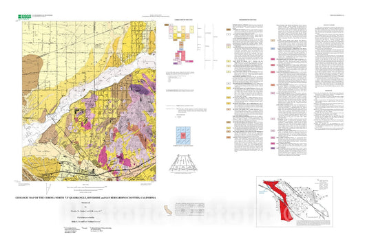 Map : Geologic map of the Corona North 7.5' quadrangle, Riverside and San Bernardino Counties, California, 2002 Cartography Wall Art :