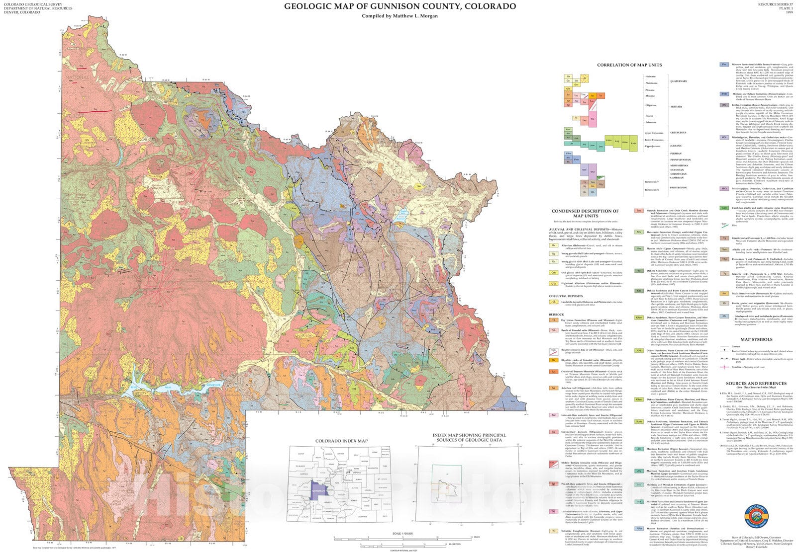 Map : Geology and mineral resources of of Gunnison County, Colorado, 1999 Cartography Wall Art :