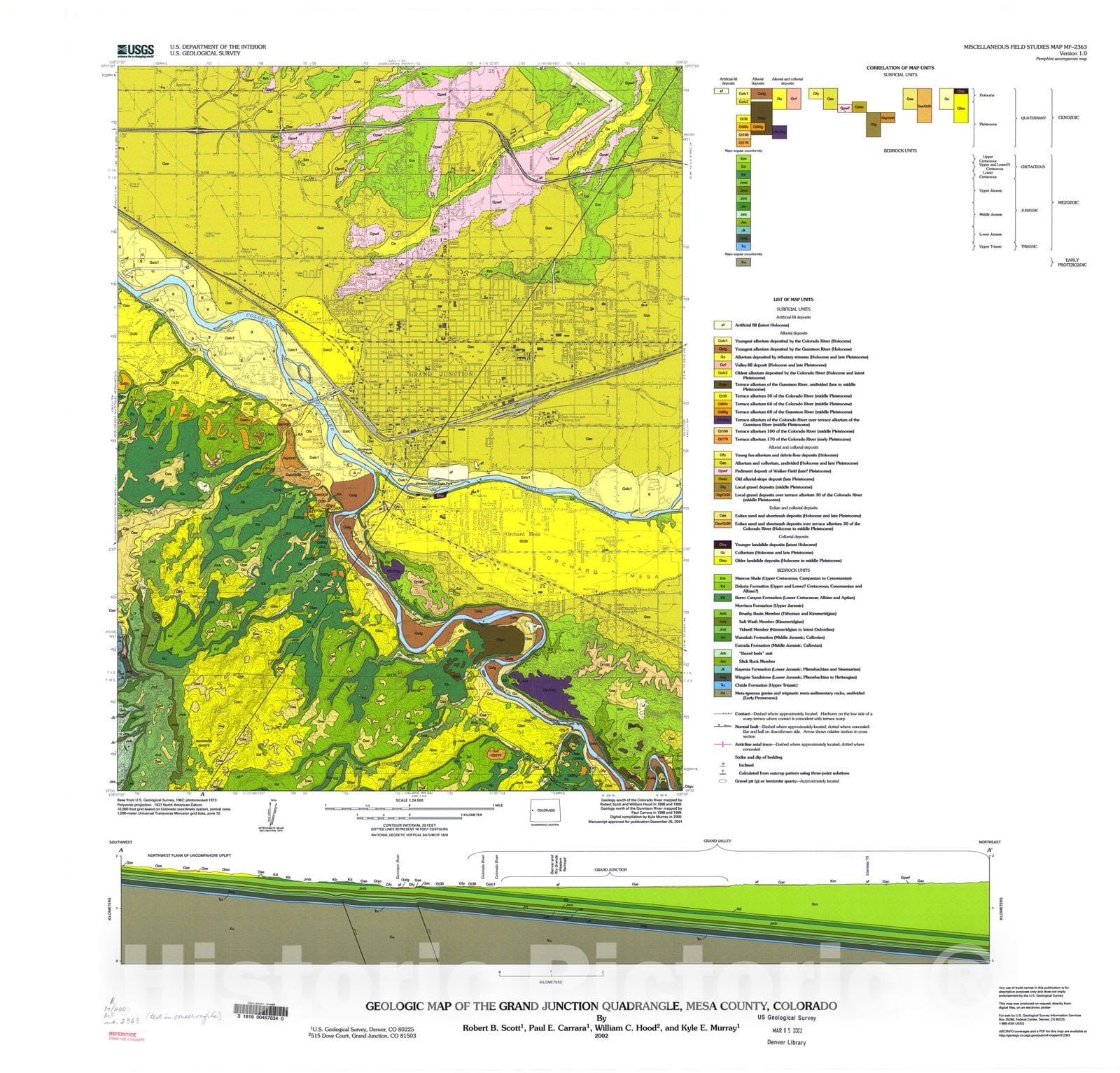 Map : Geologic map of the Grand Junction quadrangle, Mesa County, Colorado, 2002 Cartography Wall Art :