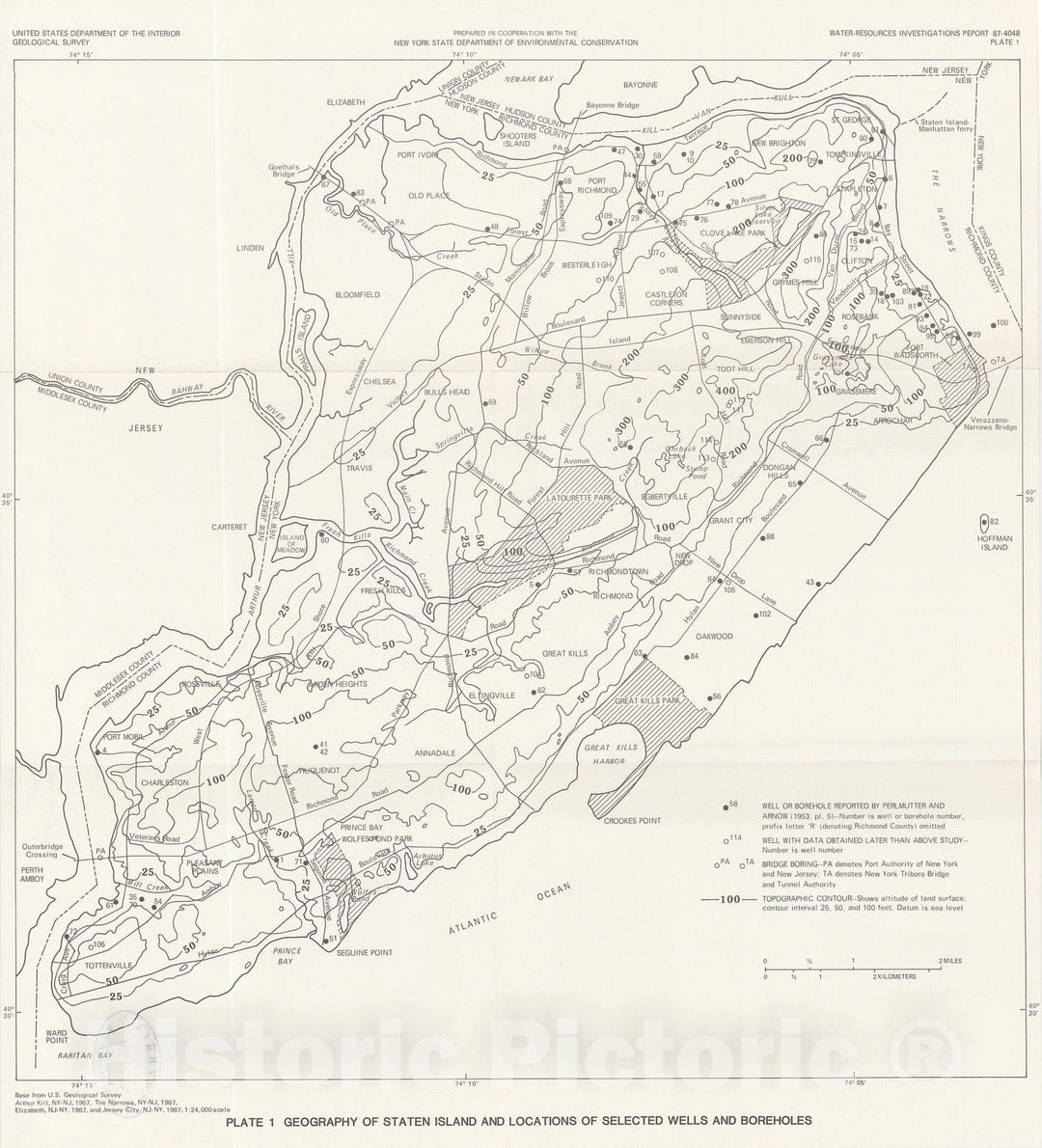 Map : Geologic and geohydrologic reconnaissance of Staten Island, New York, 1988 Cartography Wall Art :