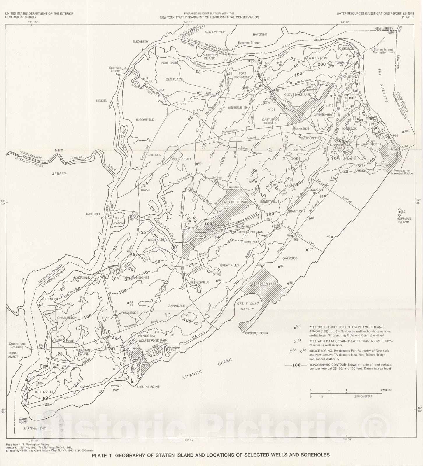 Map : Geologic and geohydrologic reconnaissance of Staten Island, New York, 1988 Cartography Wall Art :