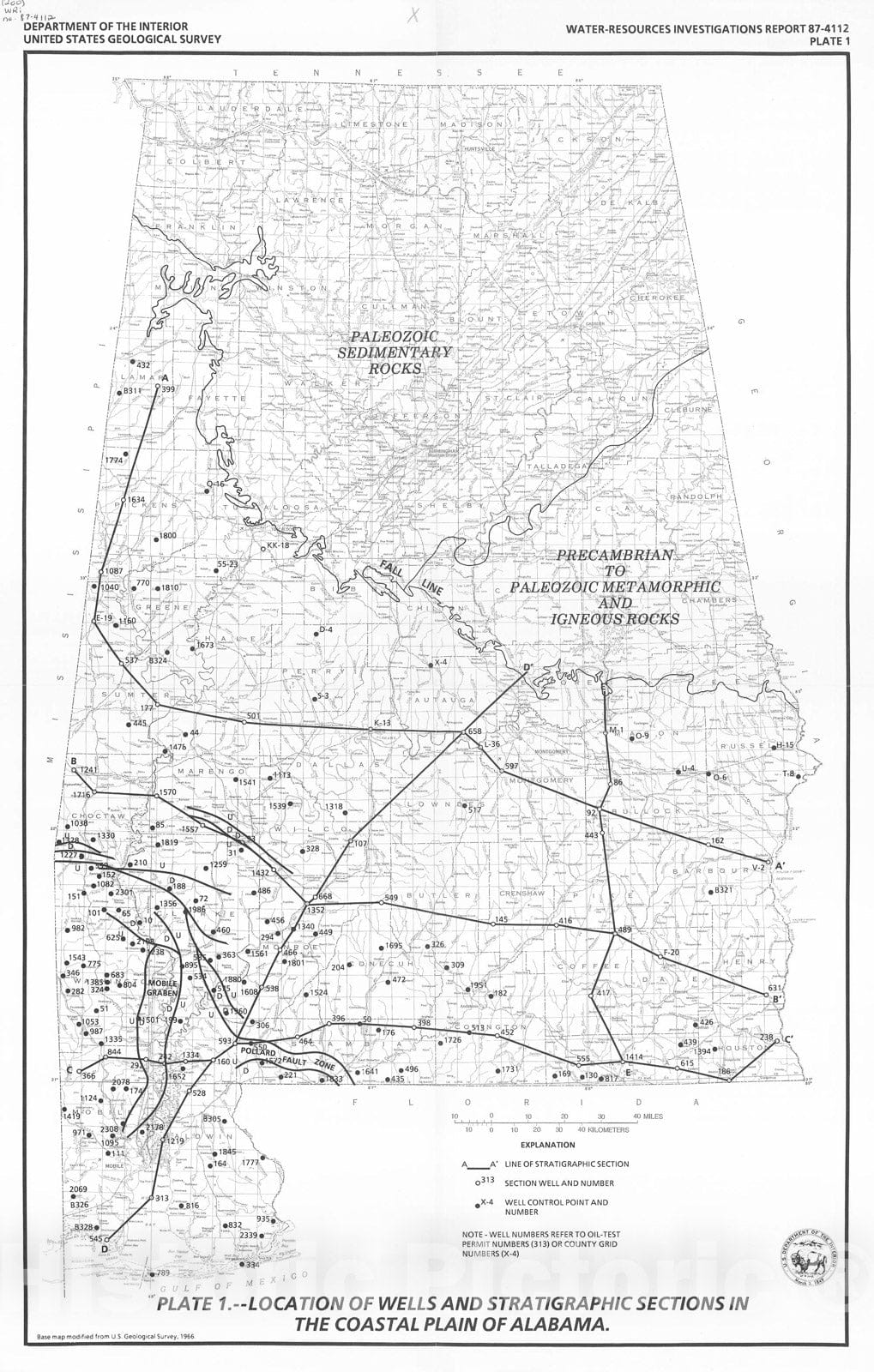 Map : Stratigraphic and hydrogeologic framework of the Alabama Coastal Plain, 1988 Cartography Wall Art :