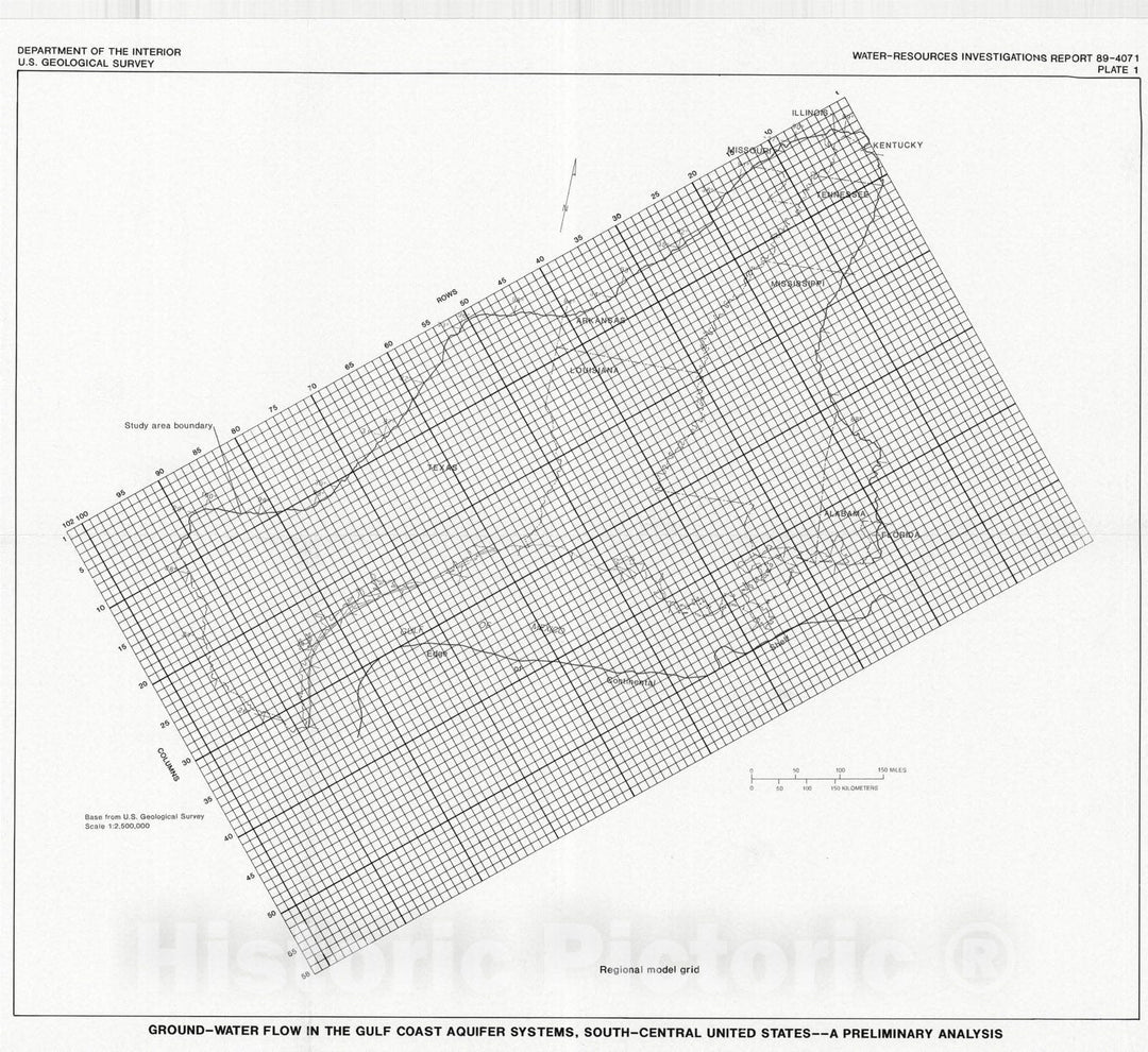 Map : Ground-water flow in the Gulf Coast aquifer systems, south central United States -- a preliminary analysis, 1990 Cartography Wall Art :