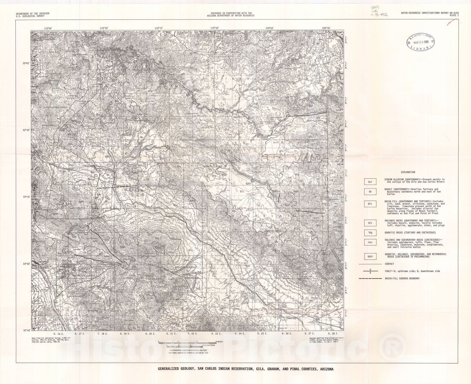 Map : Geology and ground-water resources of the San Carlos Indian Reservation, Gila, Graham, and Pinal Counties, Arizona, 1989 Cartography Wall Art :