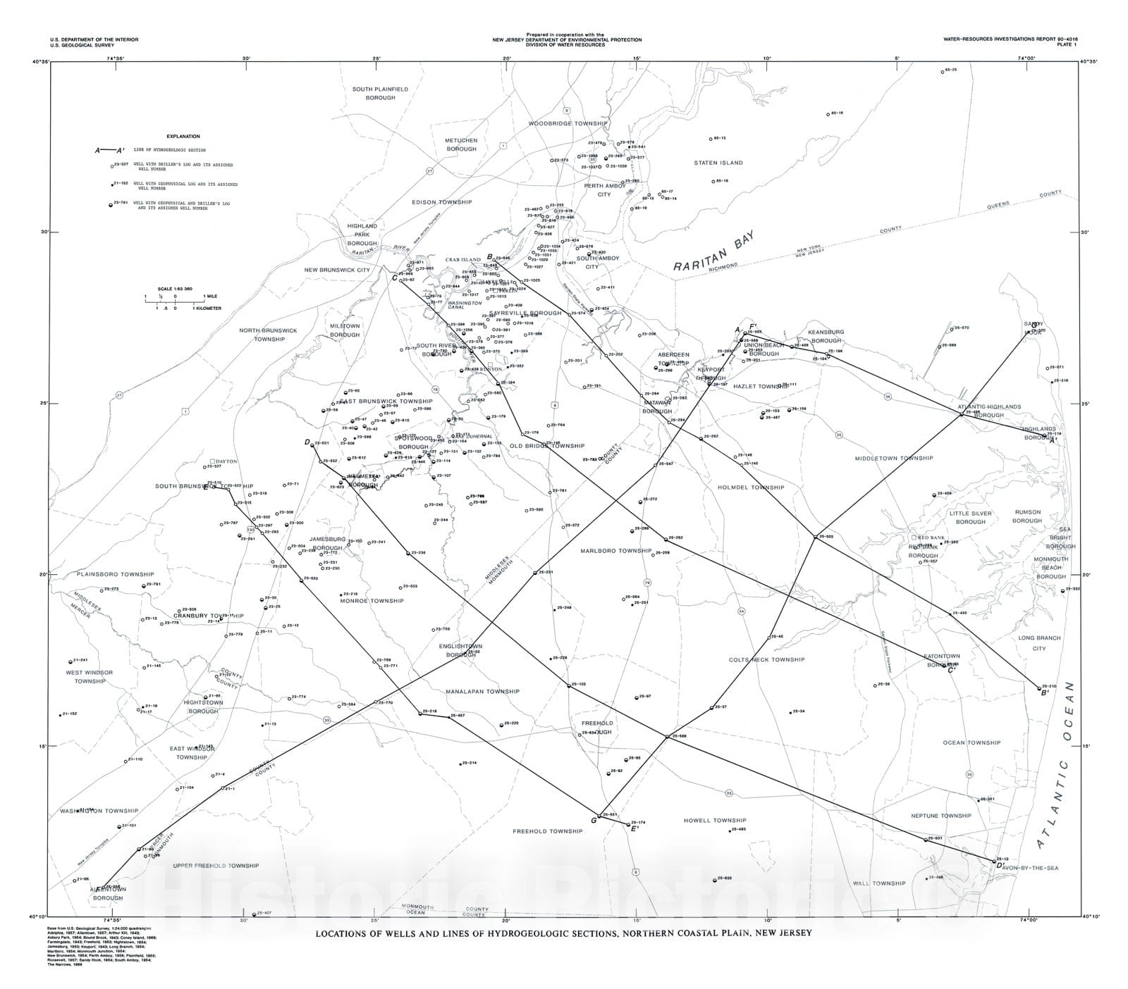 Map : Hydrogeologic framework of the Potomac - Raritan - Magothy aquifer system, northern Coastal Plain of New Jersey, 1991 Cartography Wall Art :
