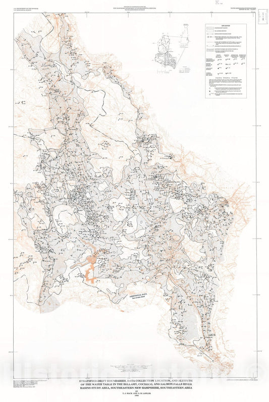 Map : Geohydrology and water quality of stratified-drift aquifers in the Bellamy, Cocheco, and Salmon Falls River basins, southeastern New Hampshire, 1992 Cartography Wall Art :